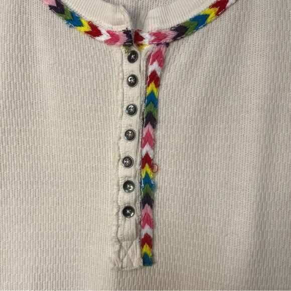 FREE PEOPLE WE THE FREE RAINBOW MULTI HENLEY THERMAL EMBROIDERED WOMEN’S XS - Picture 10 of 14